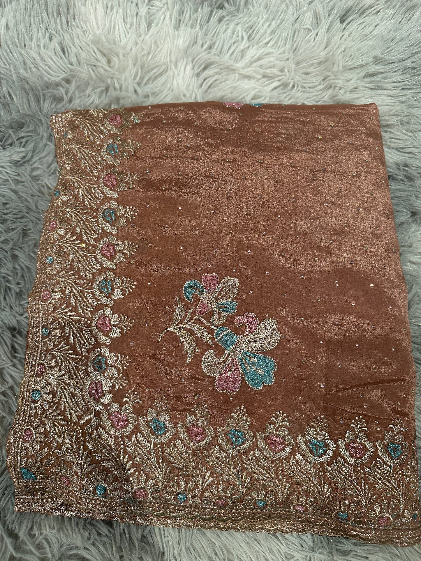 Stylish Multi coloured saree with ready made blouse